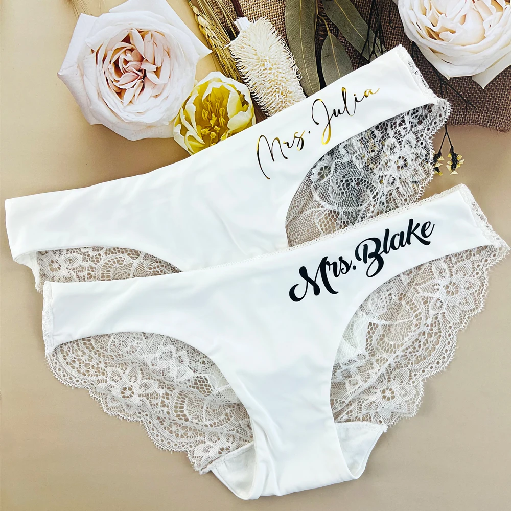 

Personalized Panties Custom Bride Underwear Sexy White Bridal Shower Wedding Gift Mrs Panties Bachelorette Seamless Underwear