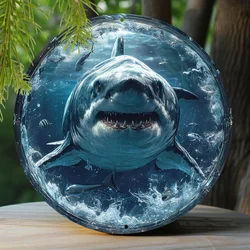 Aluminum Sign Apartment Pet Lover Animal Window Decoration Round Wreath Sign Decoration Gifts Great White Shark Theme Decoration