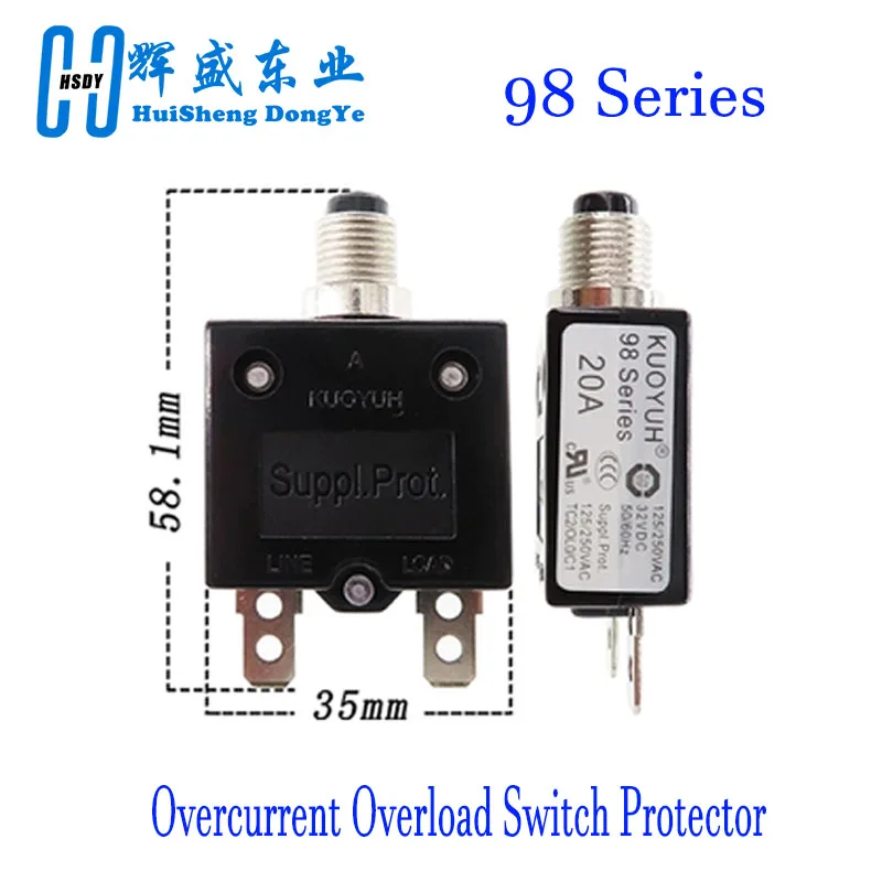 KUOYUH 98 Series breaker 3A 4A 5A 7A 8A 9A 10A 11A 12A 13A 14A 15A 16A 18A 19A 20A 23A 24A 25A 30A current overload protector