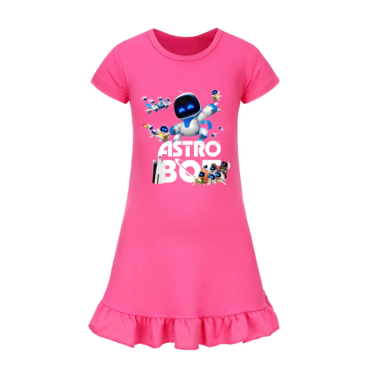 Game ASTROBOT Dress Girls Nightdress Clothes Cartoon ASTROBOT Pajamas Clothing Short Sleeve Pajamas Dress Kids Family Wear