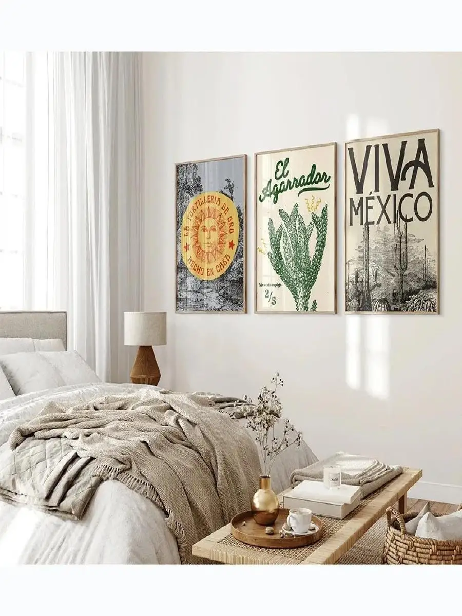 Vintage Mexican Cactus Tiger Flower Culture Wall Art Canvas Painting  Travel Poster and Prints for Living Room Decor