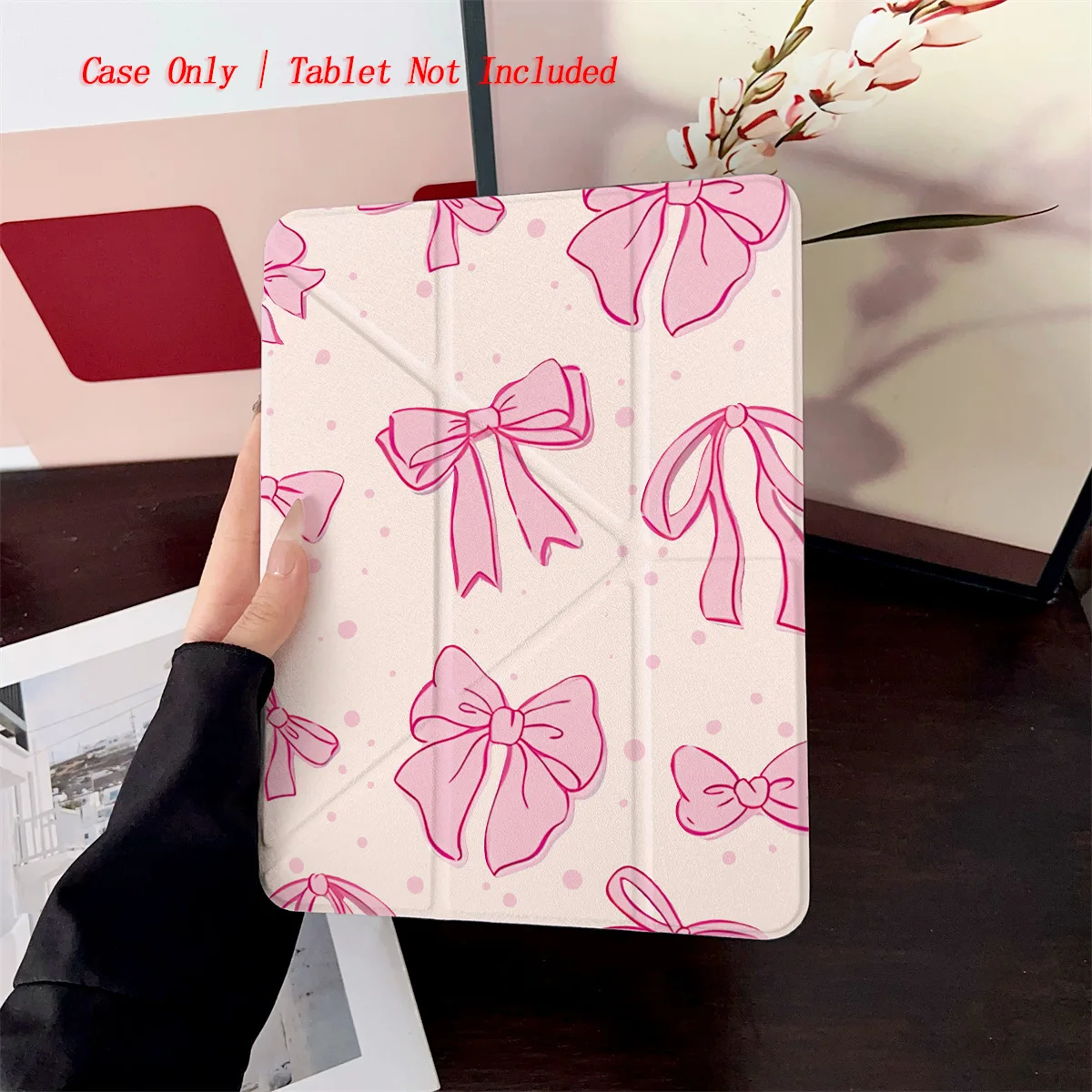 Stylish Lovely Y-Fold Acrylic Soft Pink Bow Pattern iPad Case For Apple iPad 10.2 Inch Air 4 Pro 11 Mini 5 Durable Cover