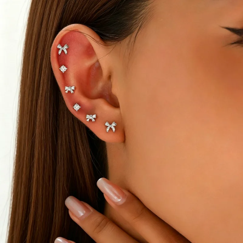 Cross-border hot-selling diamond-encrusted butterfly stud earrings women's simple and high-end zircon earrings fashion versatile
