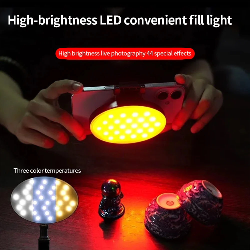 Lampu Mini RGB Ponsel Lampu Klip Lampu Self-timer Langsung 4000MAh Kecerahan Mode Multiwarna Portabel Dapat Diisi Ulang Dapat Disesuaikan