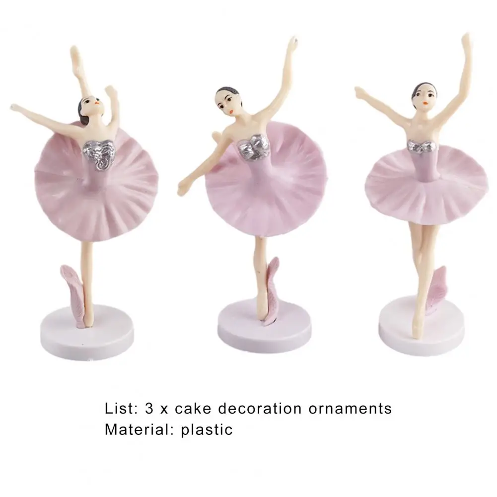 3Pcs/Set Ballerina Girl Figurines with Base Realistic Appearance Beautiful Shape Anti-fade Wide Applications Cake Decoration Exq