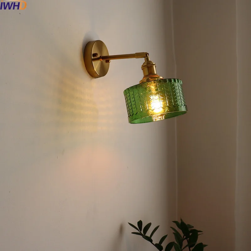 IWHD Bathroom Mirror LED Wall Light Fixtures Vintage Style Glass Bedroom Living Room Bedside Lamp Copper Lampe De Chevet