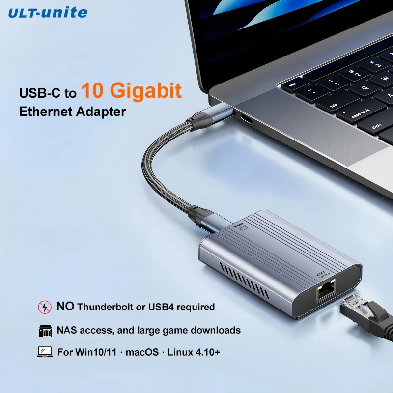 10Gbps USB-C Ethernet Adapter for USB3.2, 10000Mbps RJ45 LAN Card for NAS, Windows10/11, MacBook/Mac Studio/PC/Lactop