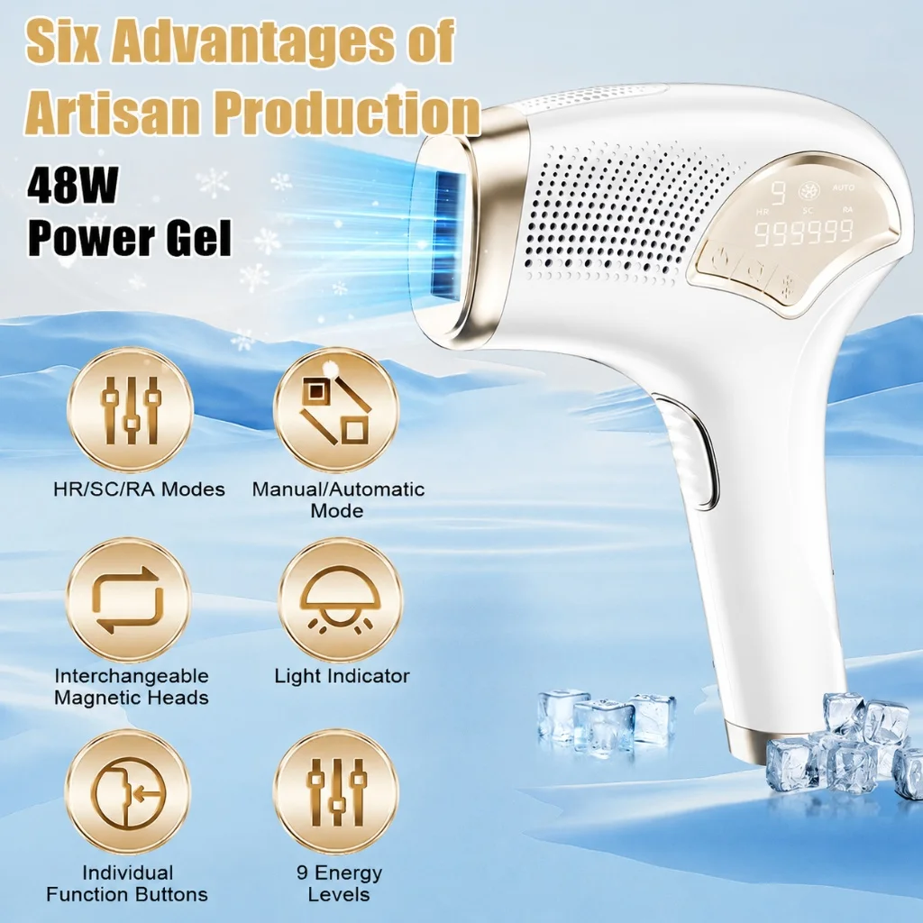 Home IPL Permanent Hair Removal Machine Portable Painless Epilator with 2 Interchangeable Lamp Heads For Women Men Face Leg Underarm Body Hair Removal