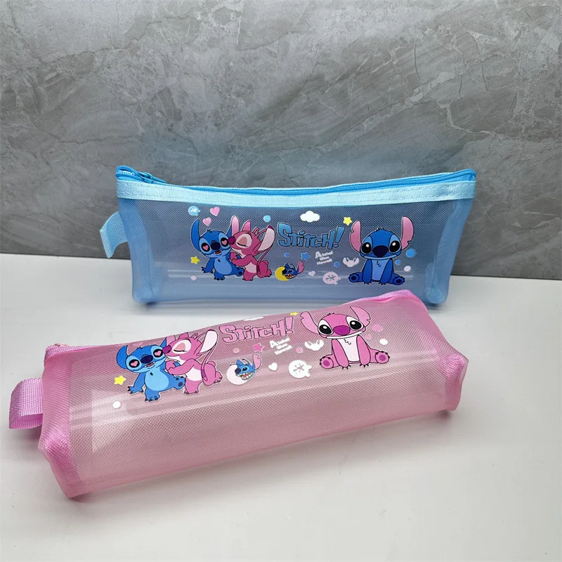 Disney Stitch Mesh Pencil Cases For Girls Cute Transparent Gauze Pen Bag Stationery Pouch School Office Supplies Stationery Gift