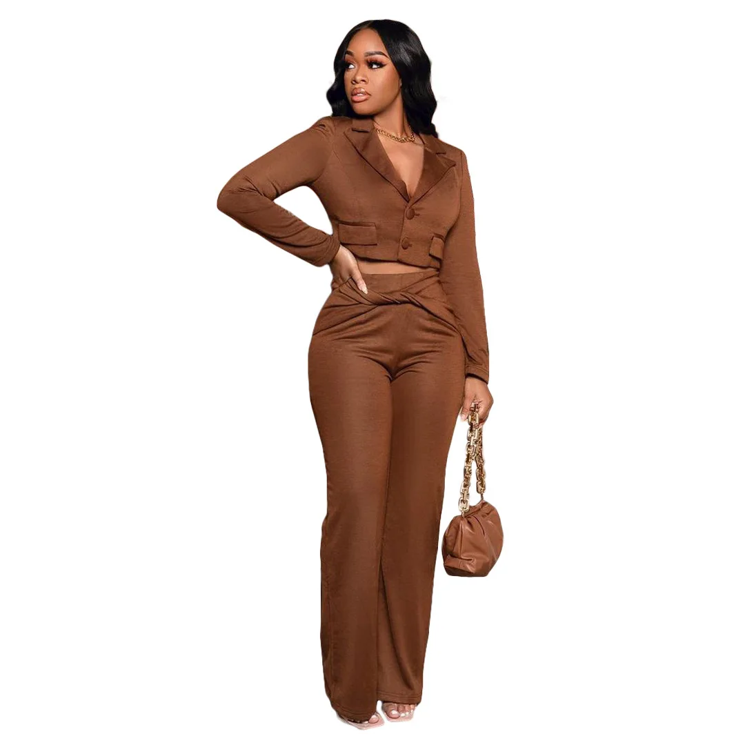  Lady Work Suit Pants with Elastic Band High Waist Women Single Button Solid Colors Office Blazer Short Blazer Two Piece Set