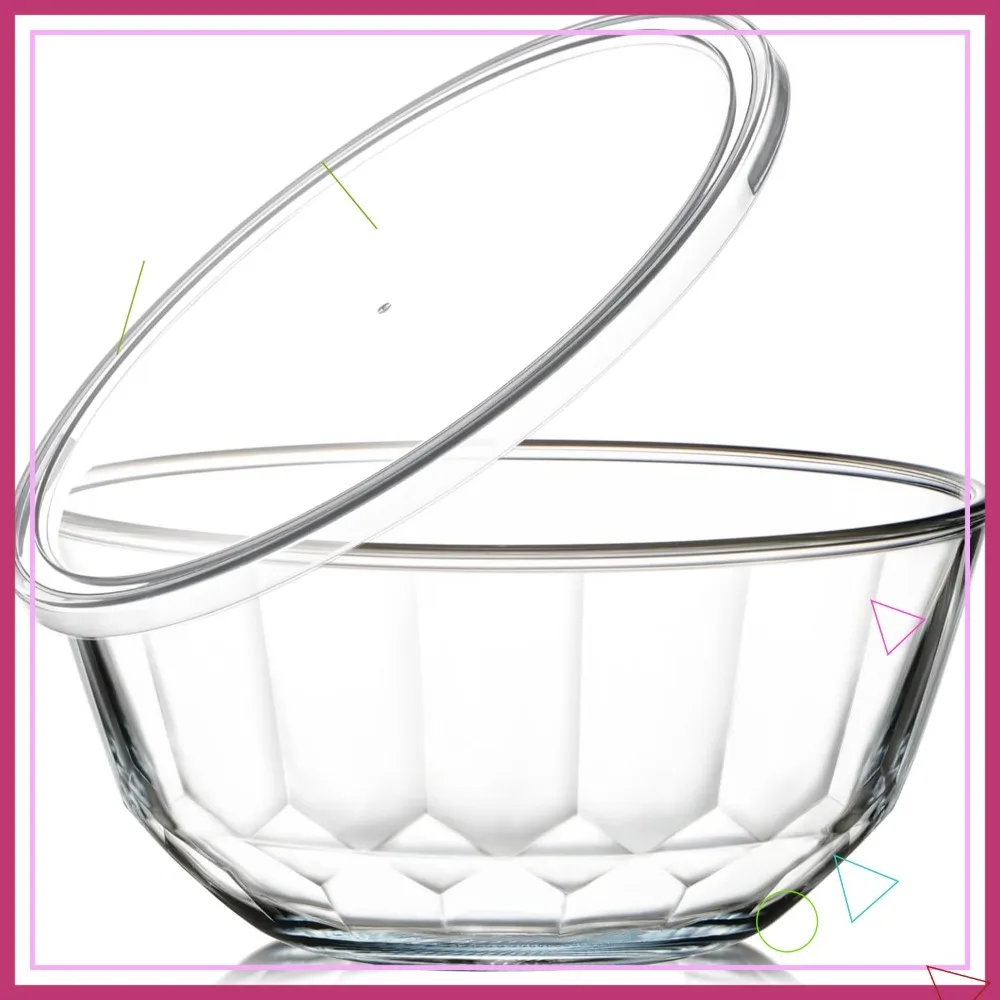 

4.7 Quart Large Glass Mixing Bowl with Lid, Deep Big Salad Bowl in White for Kitchen Use