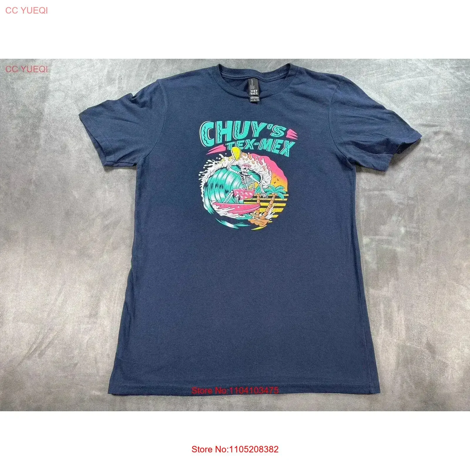 Chuy's TexMex Tex Mex empleado de las mujeres restaurante Taco Surf Wave azul L camiseta vintage lavado gráfico transpirable ligeramente suave