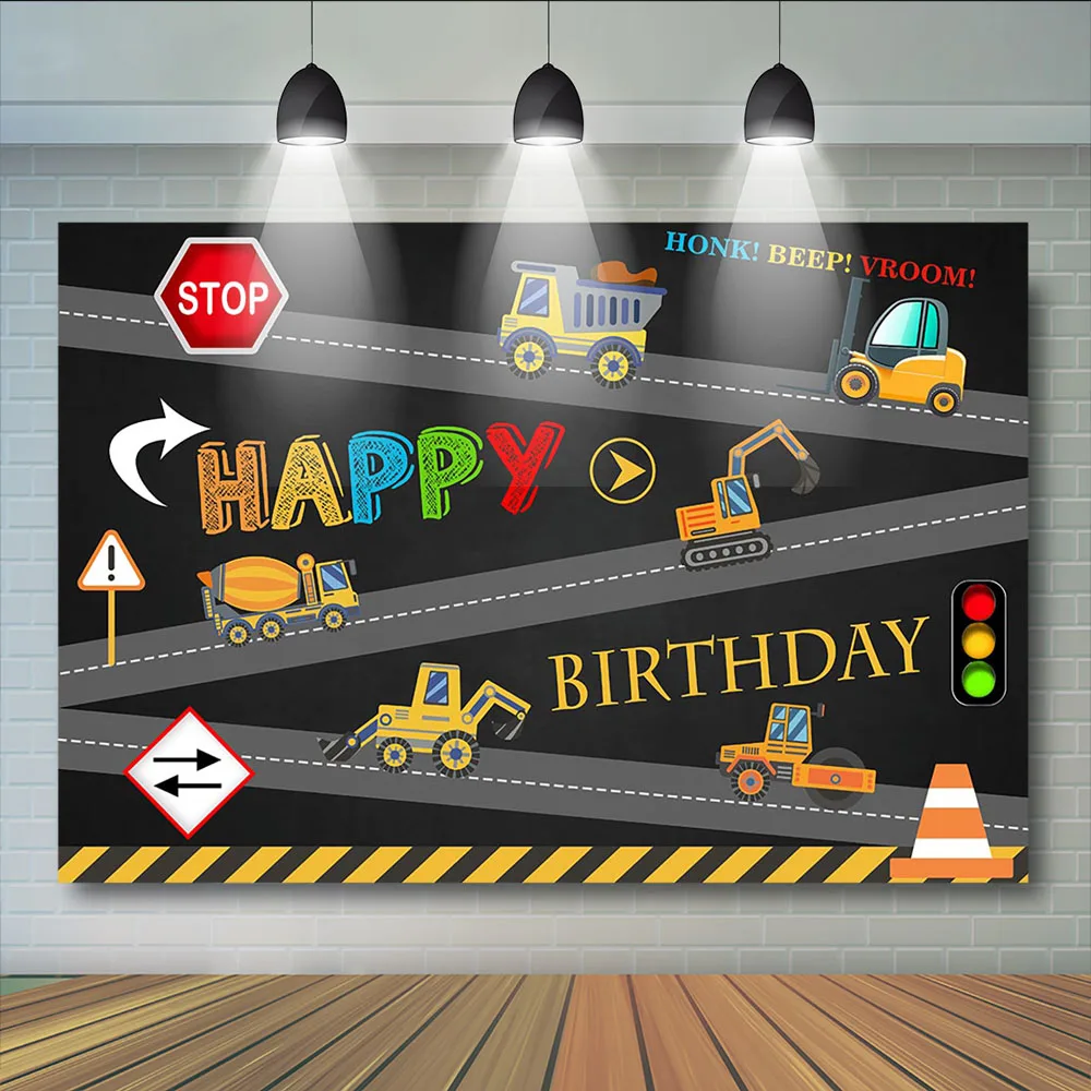 Mocsicka Excavator Photocall Backdrops Birthday Construction Party Caution Birthday The Traffic Close AD Background For Phot