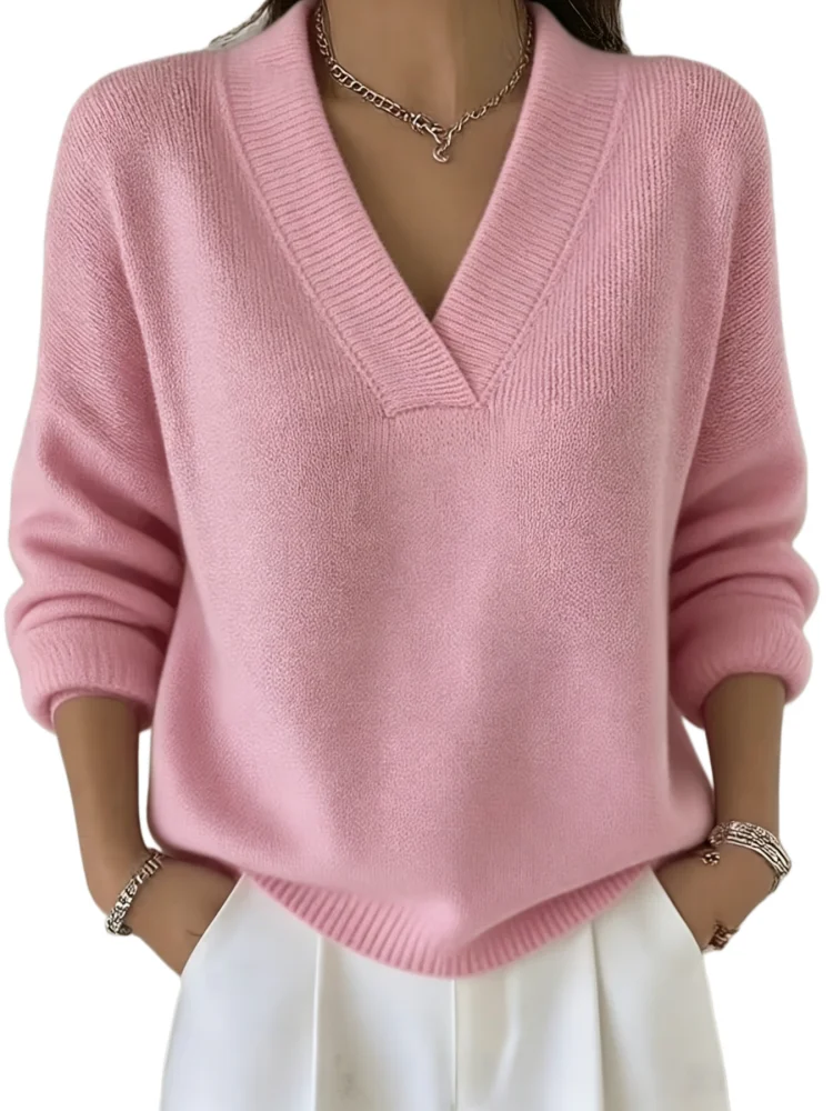 Europäische und amerikanische Plus-Size-Damenbekleidung, Herbst- und Winter-High-End-eleganter, lässiger, weicher Pullover mit V-Ausschnitt für Damen – Detail 3