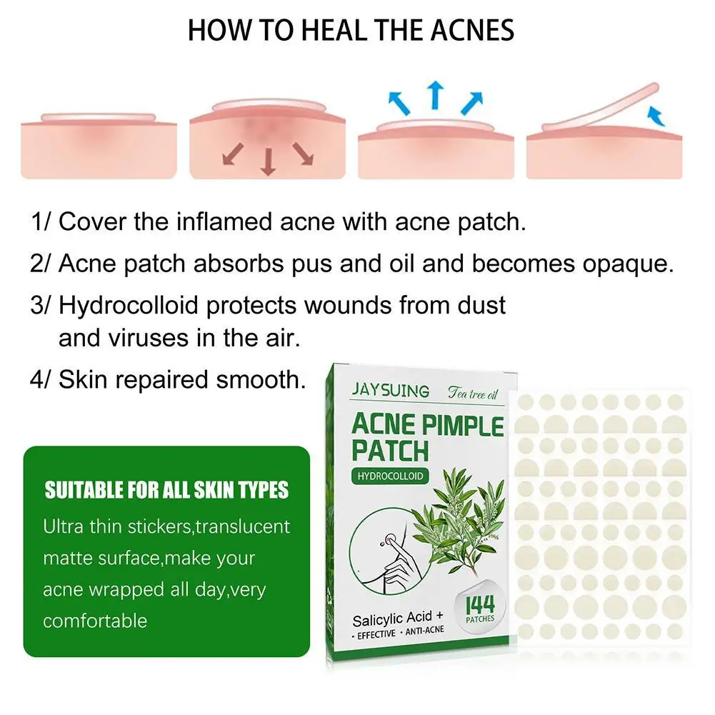 Hydrocolloid Acne Patches Absorb Pus & Oil Reduce Redness Invisible Fit for All-Day Wear 144pcs Hydrocolloid Salicylic Acid Acne