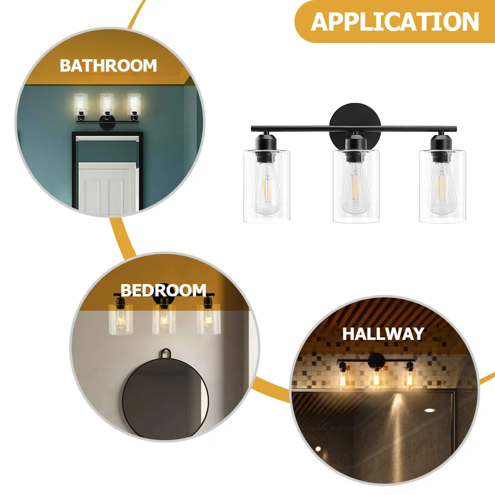 

Vanity Mirror Lamp Bathroom Wall Light Iron Glass Material Easy Install Sturdy Structure Low Front Lights