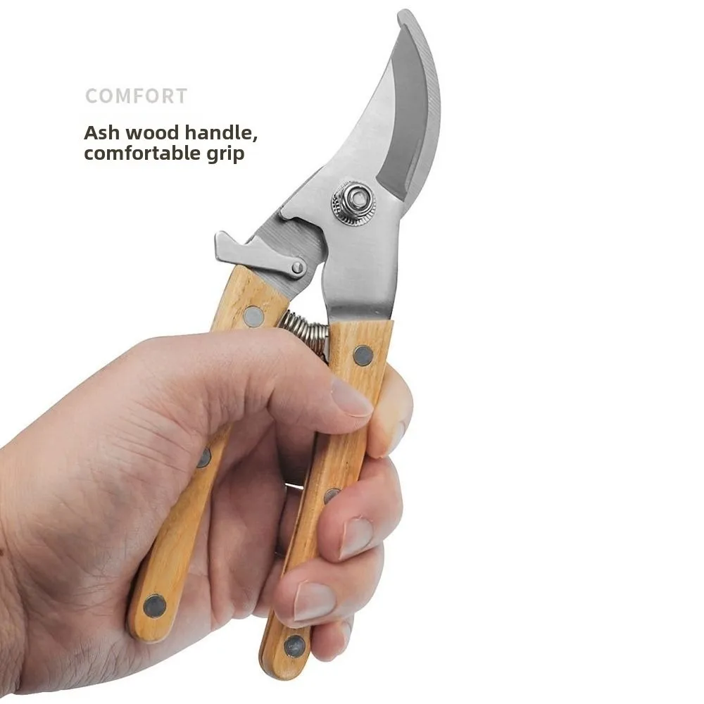 

Садовые ножницы из нержавеющей стали с противоскользящей деревянной ручкой, триммер для веток с замком безопасности, прямой/изогнутый нож, садовый секатор