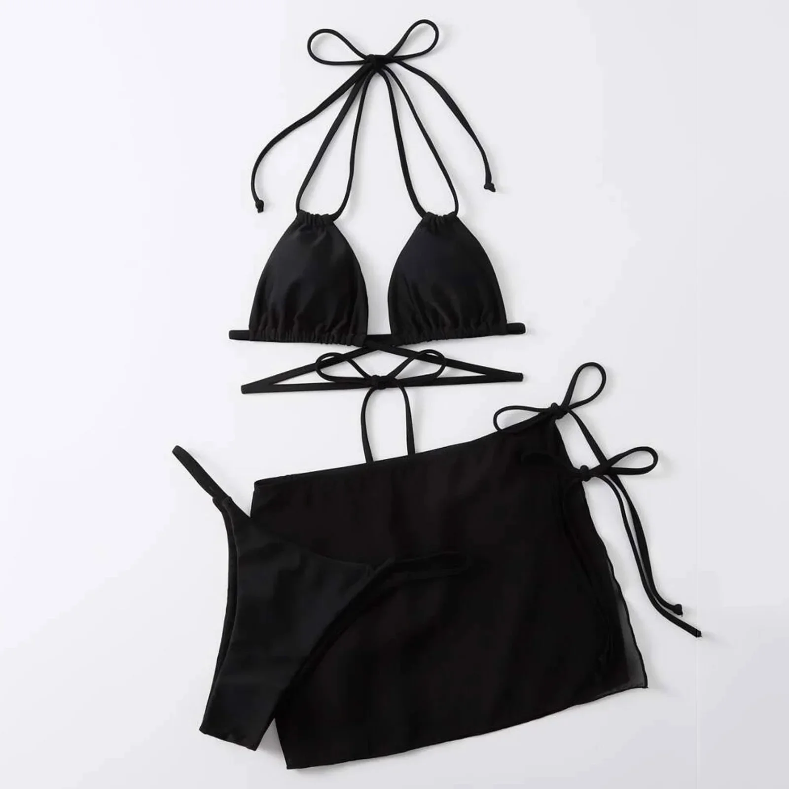 여자 여름 수영복 솔리드 컬러 Drawstring 스트랩 3 조각 Beachwear 섹시한 비키니 세트 빠른 건조 여성 수영복