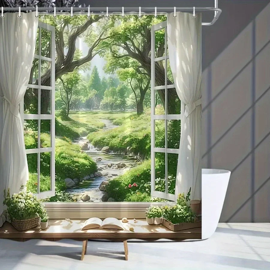 

Зачарованная занавеска для душа с видом на сад — живописный декор для ванны, идеально подходит для тех, кто любит природы и дизайна, вдохновленный на открытом воздухе