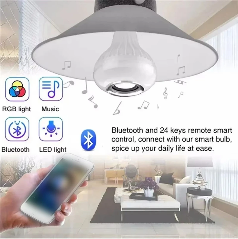 12W E27 Bluetooth Speaker Music Bulb Wireless Remote Control RGB LED Light Color Changing Lamp Bedroom Home Decor Lighting