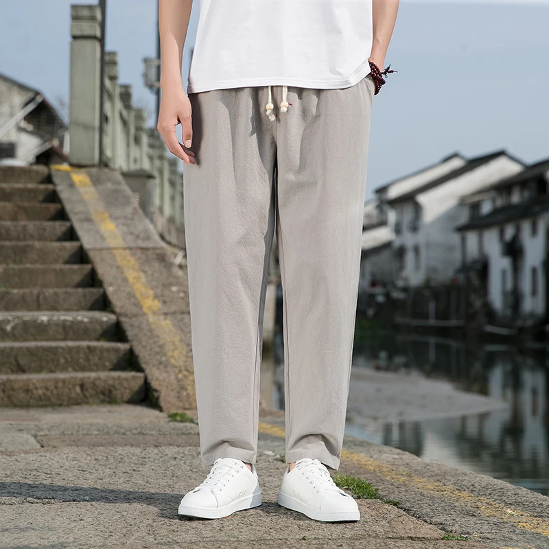 

Мужские летние повседневные брюки из льна свободного кроя, прямые, зауженные, из тонкого хлопка и льна, классические, удобные, дышащие, модные