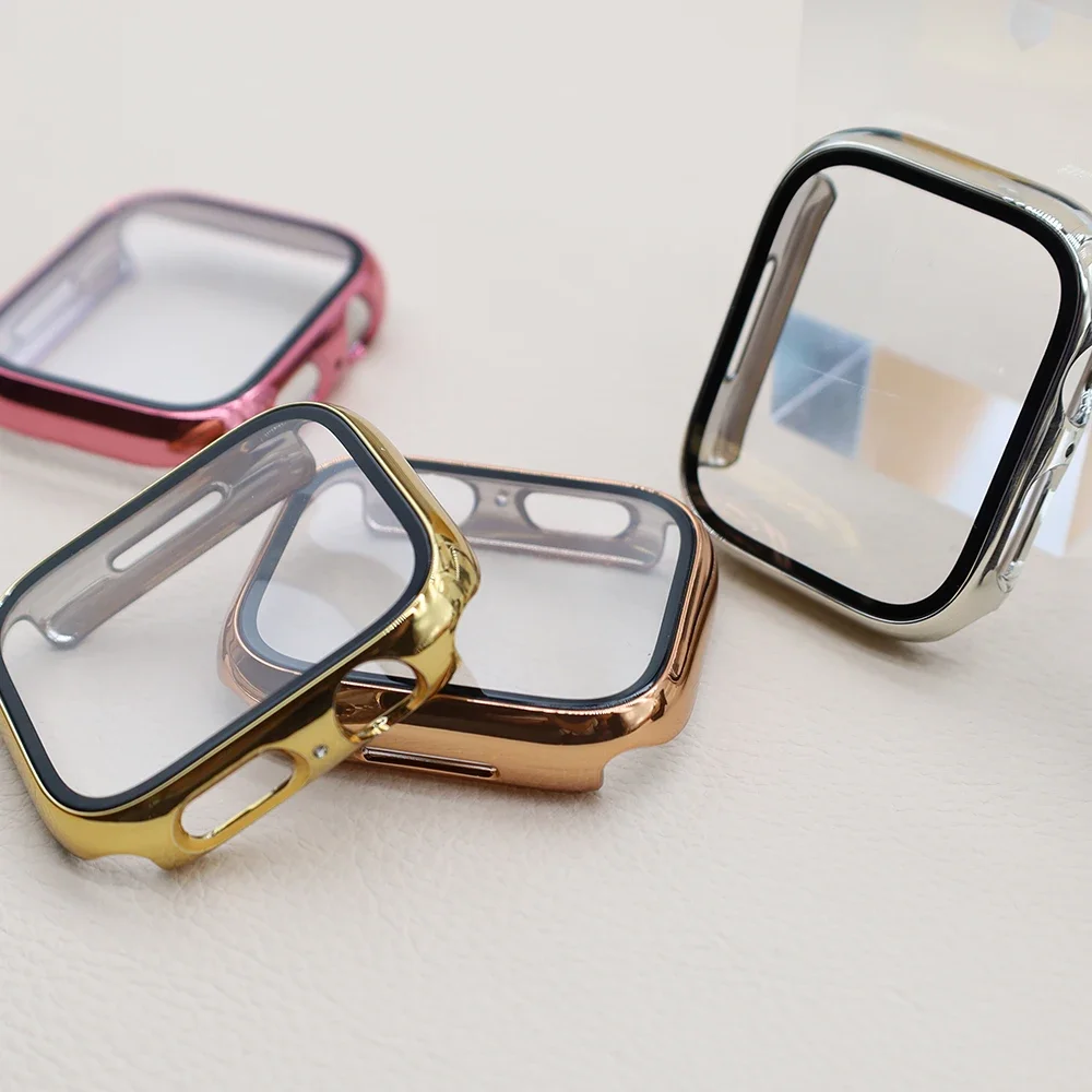 Tempered Glass Cover for Apple Watch Series 9 8 7 6 5 4 SE Screen Protector Hard PC Cover Bumper iWatch Case 41mm 44mm 40mm 45mm