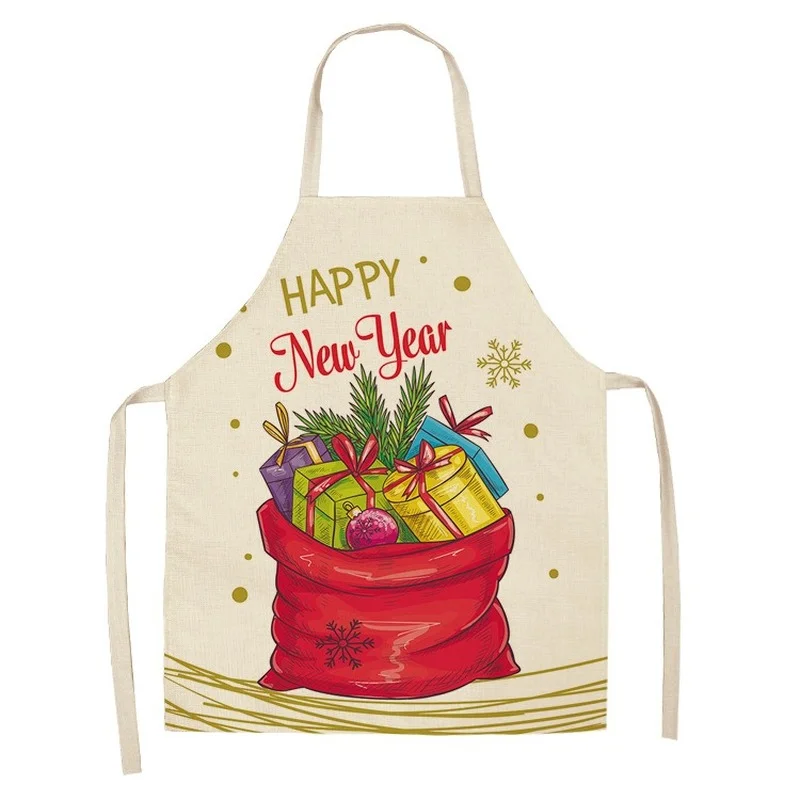 Creative Christmas Printed Women Kitchen Aprons Waterproof Cooking oil-proof Cotton Linen Antifouling Chef Apron man kid aprons