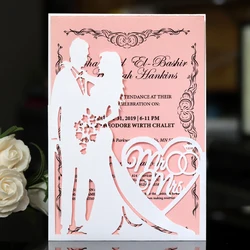 25 Pieces 250gsm Strong Pink Pearly Paper Wedding Invitations, Personalized Print Bride Groom Engagement Invite Card IC155
