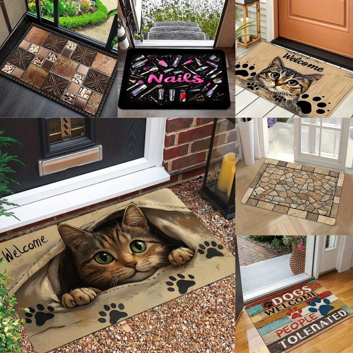 

Welcome Cat Pattern New Entrance Floor Mat Bathroom Absorbent Foot Door Mat Horror Skeleton Nonslip Area Foot MatsDecoration