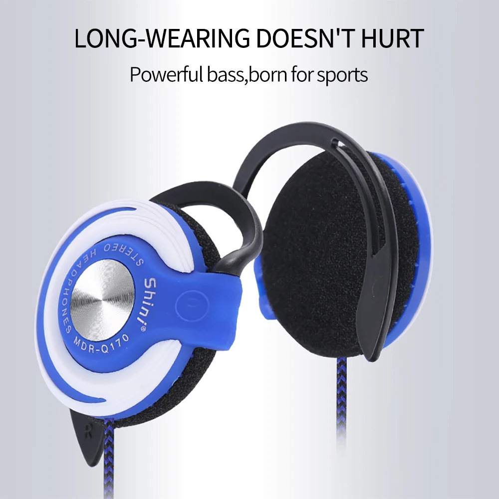 3.5mm Wired Headphones Stereo Heavy HiFi Bass Headset Over-ear Adjustable Ear Hook Earphones Music Earphone for Phone