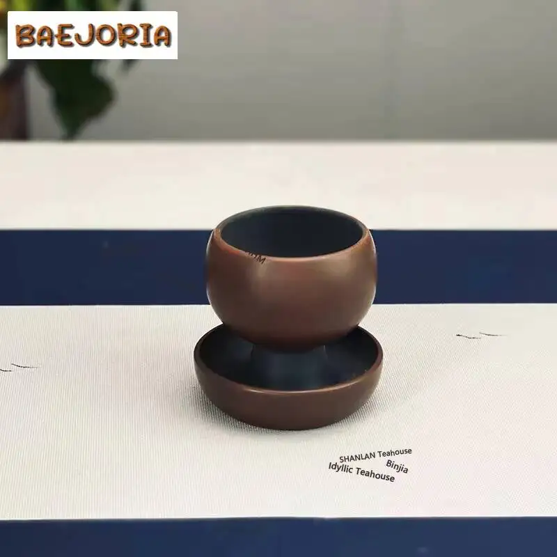 BAEJORIA 50ml Qinzhou Nixing Pottery Teacup Handamde Raw Ore Mud World Cup Saucer Set Tea Bowl With Saucer Kit Meditation Cup
