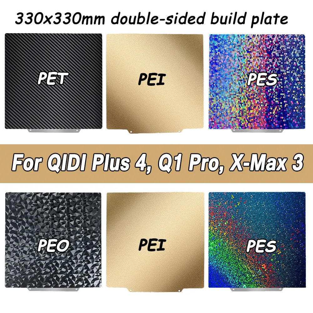 

PEI Sheet PEO PET H1H PES для QIDI Plus 4, X Max 3, Q1 Pro, сборная пластина 330x330 310x310 250x250 Аксессуары для кровати Силиконовые носки
