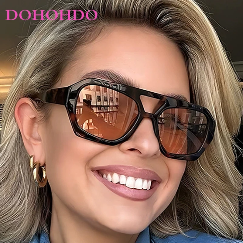 

Retro Pilot Classic Women Sunglasses Double Bridge Square Frame Men Sunglass Vintage Brand Design Driving Travel Eyewear UV400