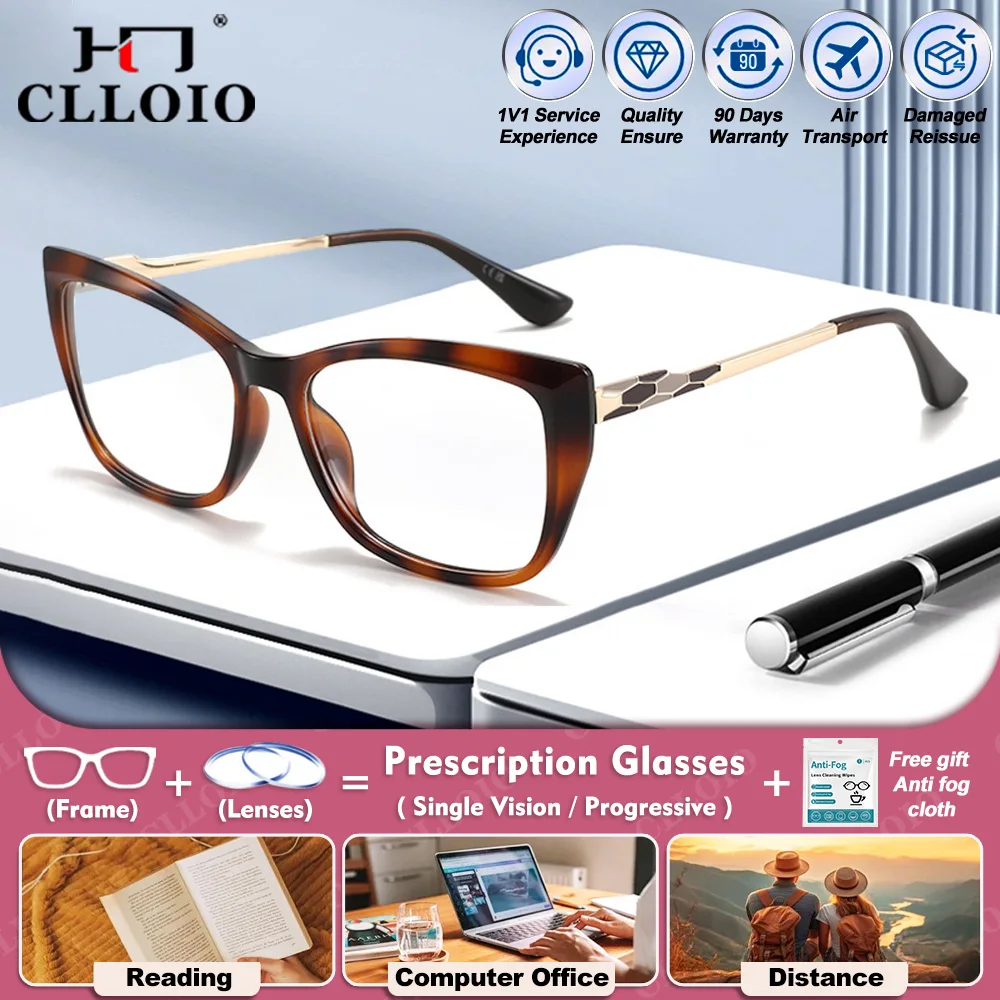 

CLLOIO Women Blue Light Blocking Office Reading Glasses Fashion Butterfly Frame Myopia Optical Eyeware Progressive Eyeglasses