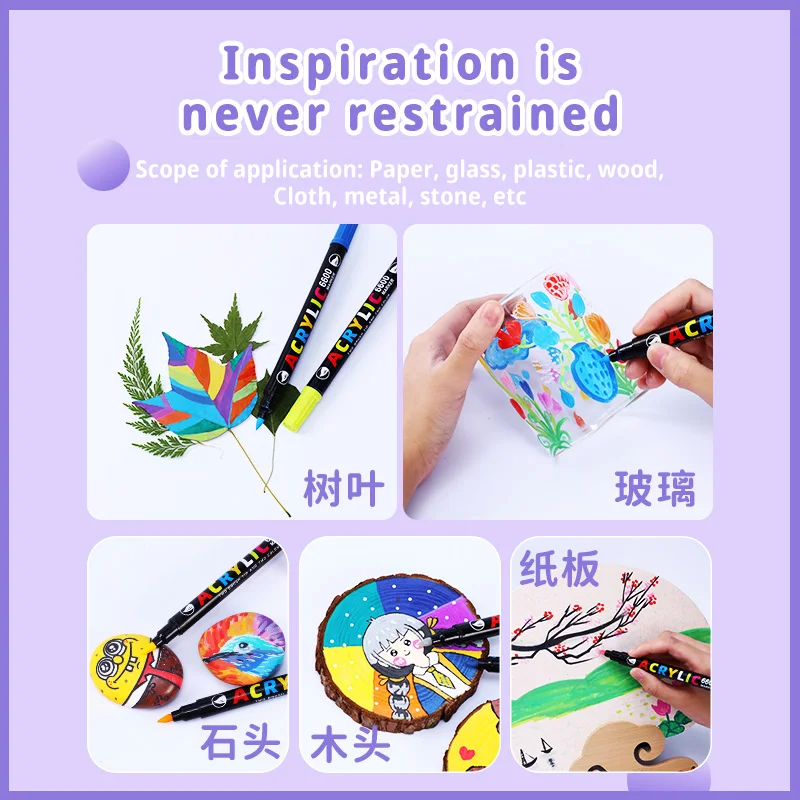 36/60 Colors  Acrylic Marker Set Dual Brush Acrylic Paint Pens for Calligraphy Lettering Stone Ceramic Glass Wood Canvas Metal