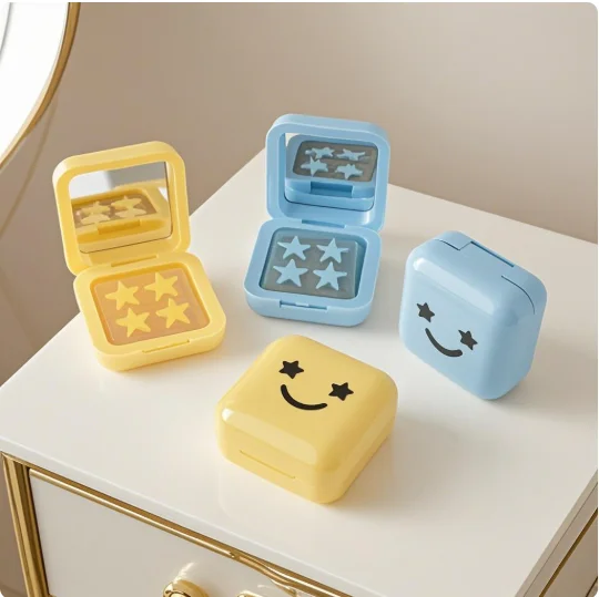 1 caja de estilo estrella con caja de espejo, parche para acné amarillo/azul, reparación de decoloración, pegatinas invisibles para eliminación de acné, herramienta de maquillaje correctora bonita