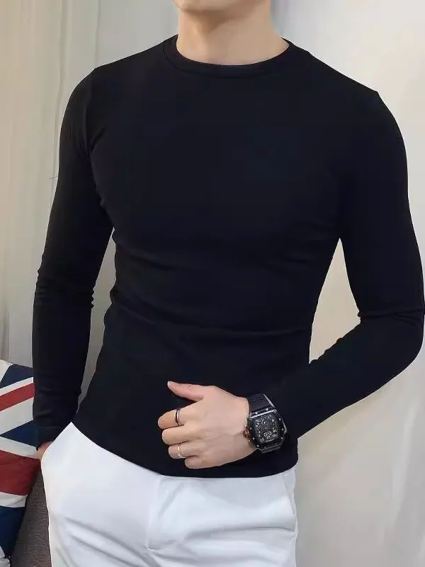Men's Long Sleeve T-Shirt Slim Fit round Neck Base Shirt Youth Simple Match Spring Autumn New Style Comfortable Soft Versatile