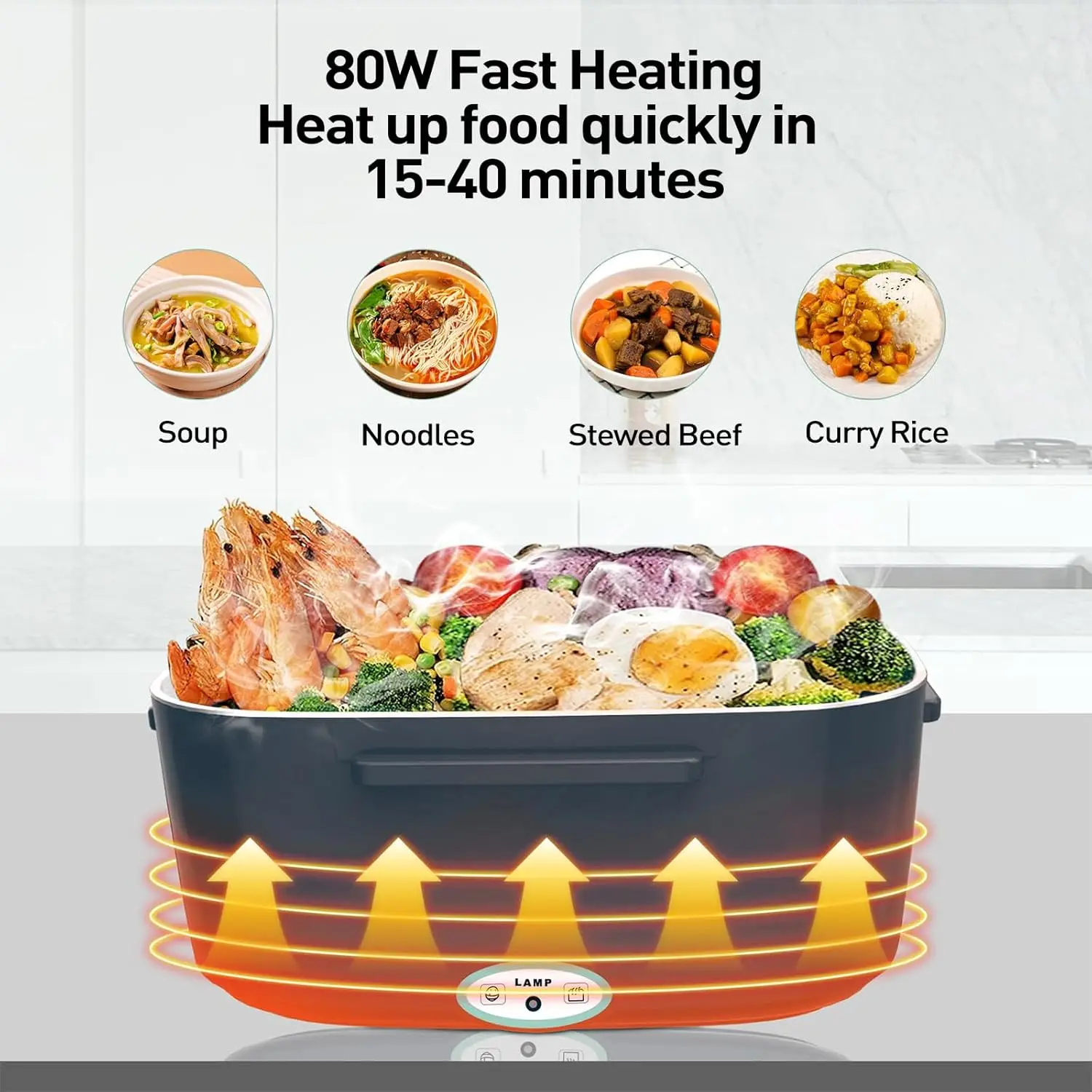 صندوق غداء كهربائي من APSARAS بقدرة 60-80 وات، 3 في 1 لتدفئة الطعام المحمولة للسيارة/المكتب، 12 فولت/24 فولت/110 فولت، يتضمن شوكة SS وحقيبة معزولة (Gre) #4