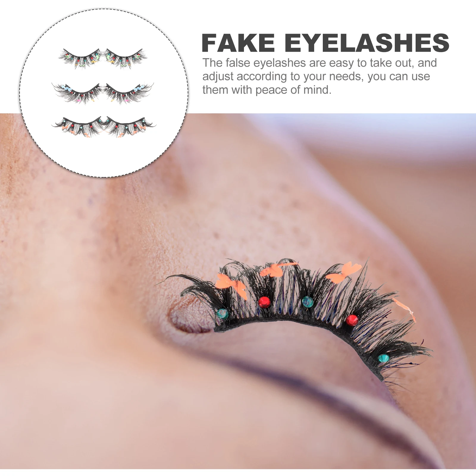 

3 Pairs False Eyelashes Halloween Sequin Butterfly Fake Lashes Pack Lightweight Comfortable Stage Makeup Accessories