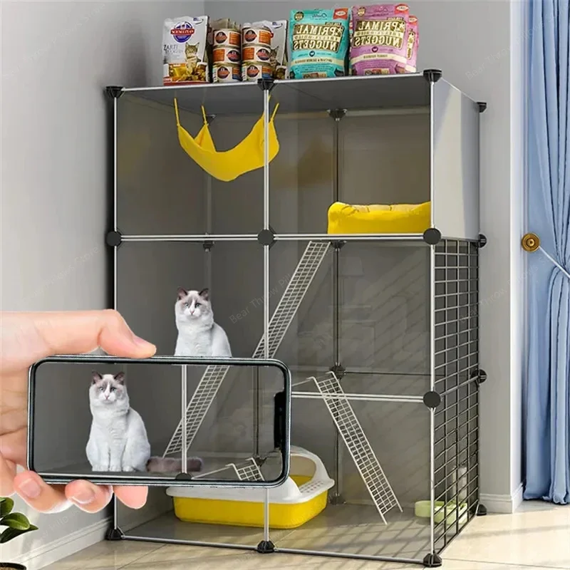 Modern Minimalist Cats House Living Room Two-layer Pet Villa Indoor Cat Cages Large Capacity Pet Kitten Cabinet Soft Bed