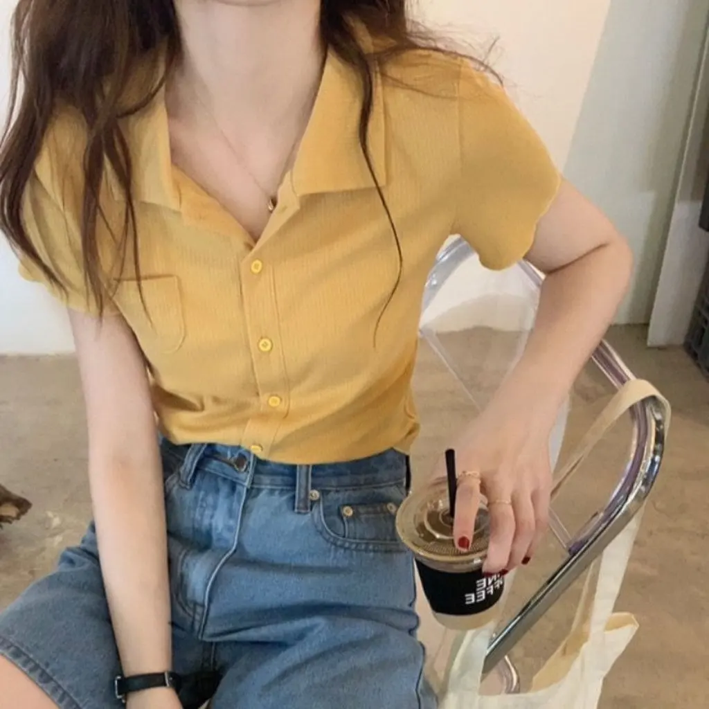 

POLO Collar Short-Sleeved Women's T-shirt Korean-Style Casual Chic Summer Top High-End Instagram Niche All-Match Sweater