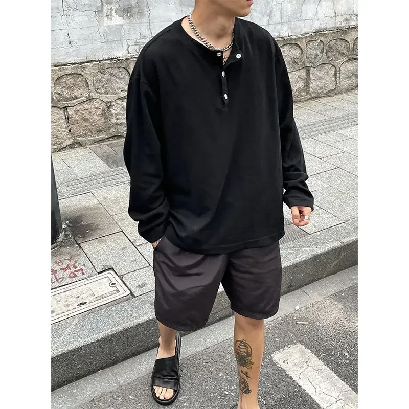 Big Size Unicolor T Shirts for Men Baggy Pullover Plain Oversize Male Clothes Long Sleeve Tops Polyester It Elasticity Japan Y2k