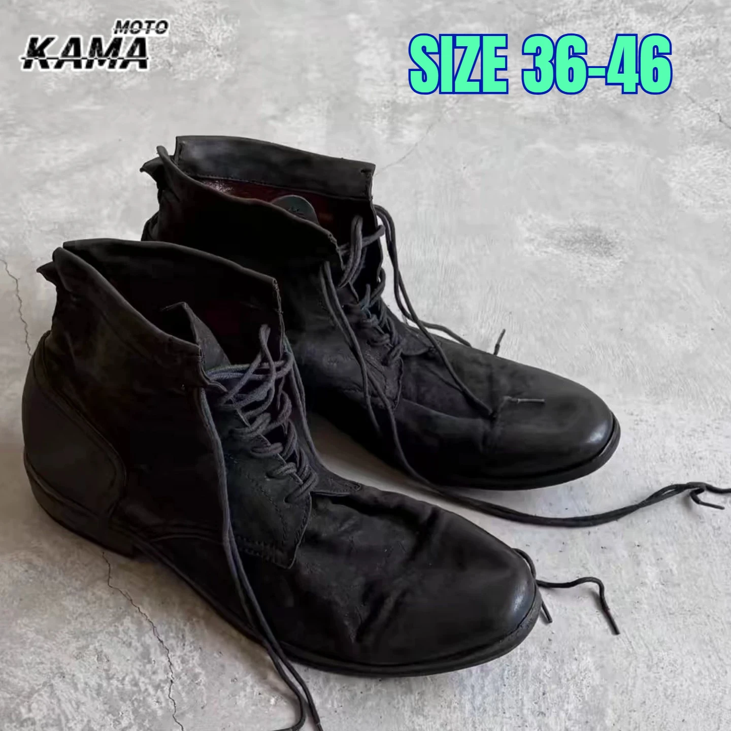 Men Black Washed Suede Lace Up Ankle Boots Distressed Combat Boots Dark Style Wrinkle Short Work Boots Casual Riding Shoes