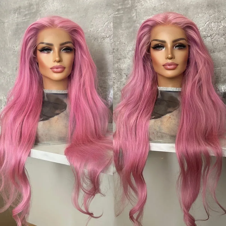 Pink Wig 13x4 30 Inch 180Density Body Wave Wig Hd Transparent Lace Front Wigs Glueless Synthetic Lace Frontal Wig for Wemon 가발