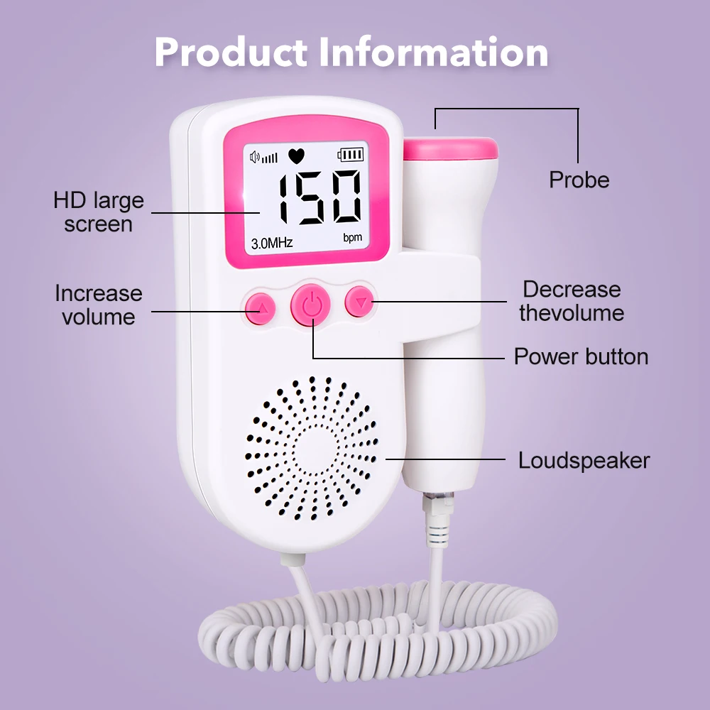 Aicare Doppler Fetal Heart Rate Monitor for Baby Pregnancy Heartbeat Detector LCD Backlight Pulse Meter No Radiation Stethoscope