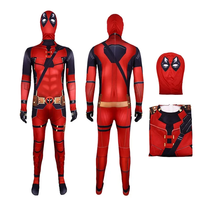 SN55Movie Deadpool 3 Full Body Costume with Mask for Men Women Zentai Superhero 3D Print Jumpsuit Halloween Carnival Costume$@1w
