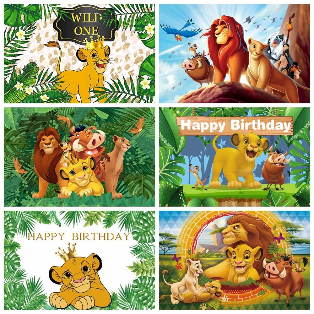 

Lion King Backdrop Boy Birthday Party Decoration Custom 1 Year Tropical Jungle Simba Background Baby Shower Photo Studio Banner