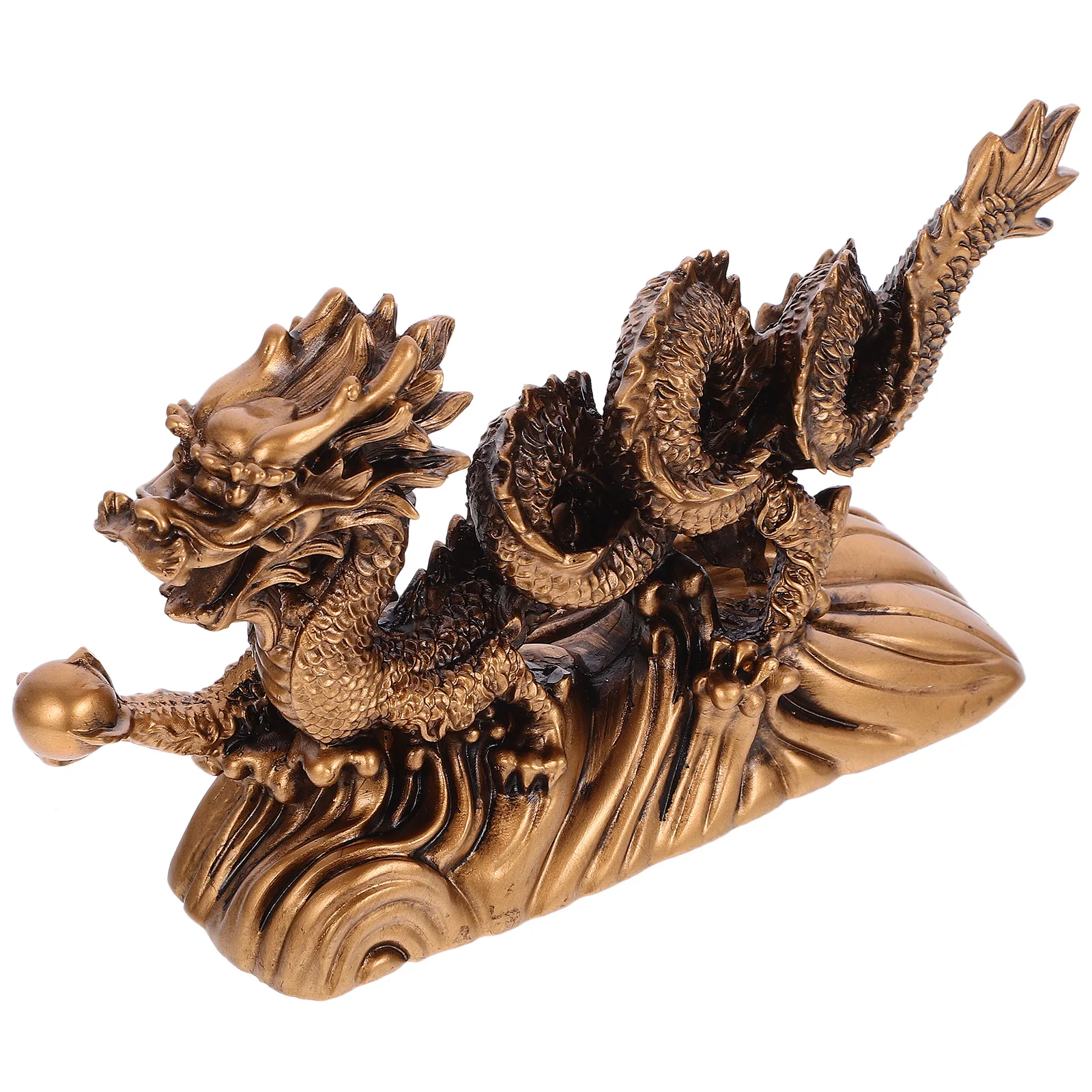 

1pc Resin Imitation Copper Dragon Ornament Office Feng Shui Decor Desktop Animal Statue Indoor Cabinet Craft Display