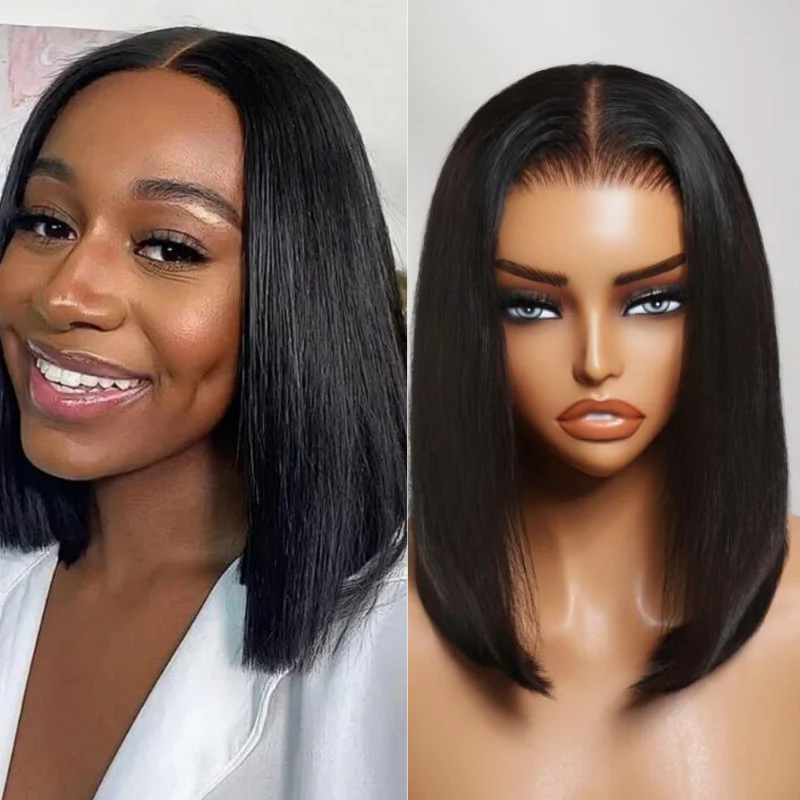 Klaiyi Hair No-Slip Cap 7x5 Lace Straight Bob Wig 100% Human Hair Glueless Wig Beginner Friendly