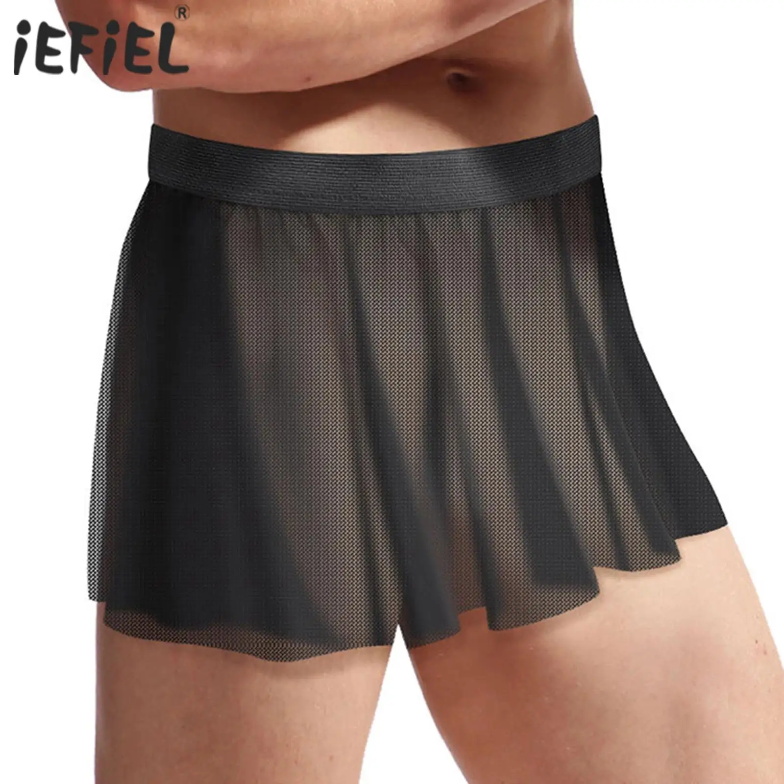 

Mens Mesh Mini Skirt See-Through Ruffled Skirt Sheer Miniskirt Cross-Dresser Nightclub Stage Show Pool Party Dancing Costume